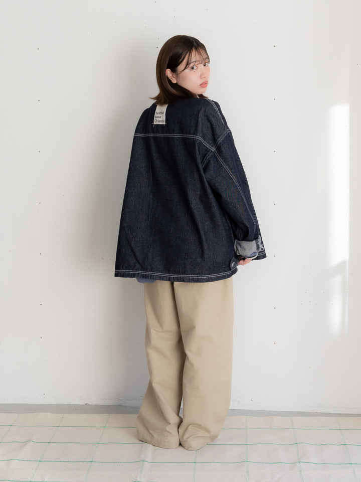 【bbO】ステッチデザインショートデニムジャケット