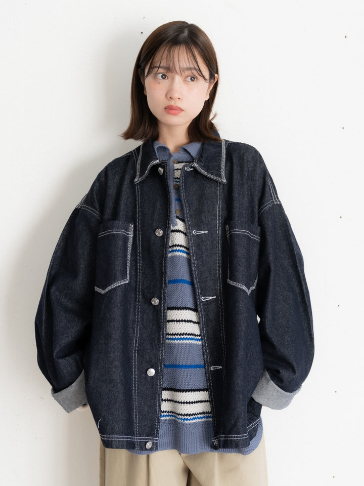 【bbO】ステッチデザインショートデニムジャケット