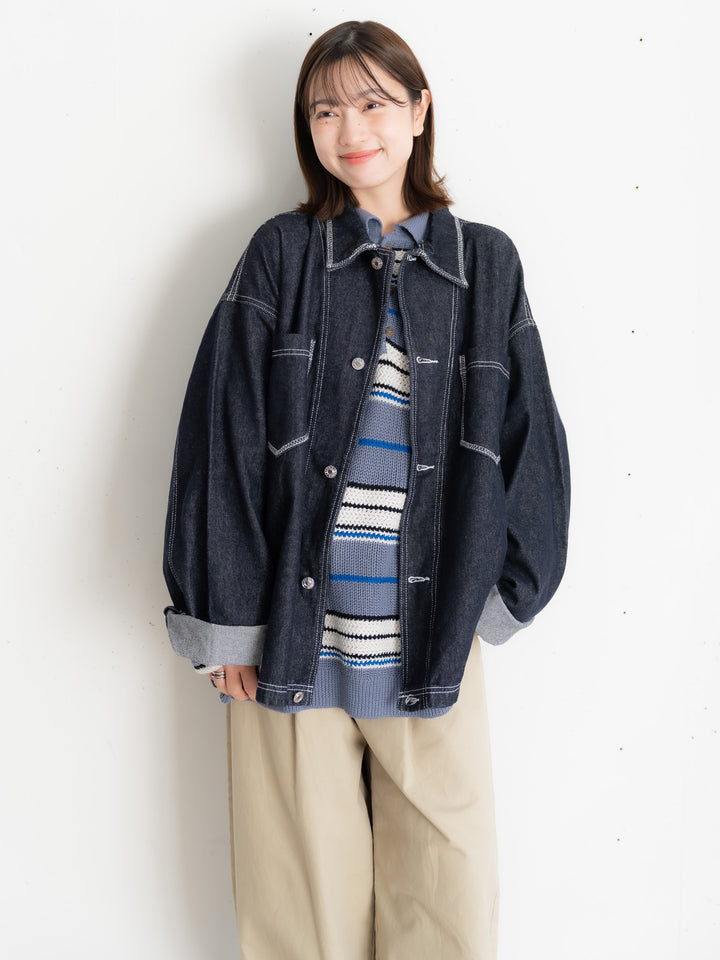 【bbO】ステッチデザインショートデニムジャケット
