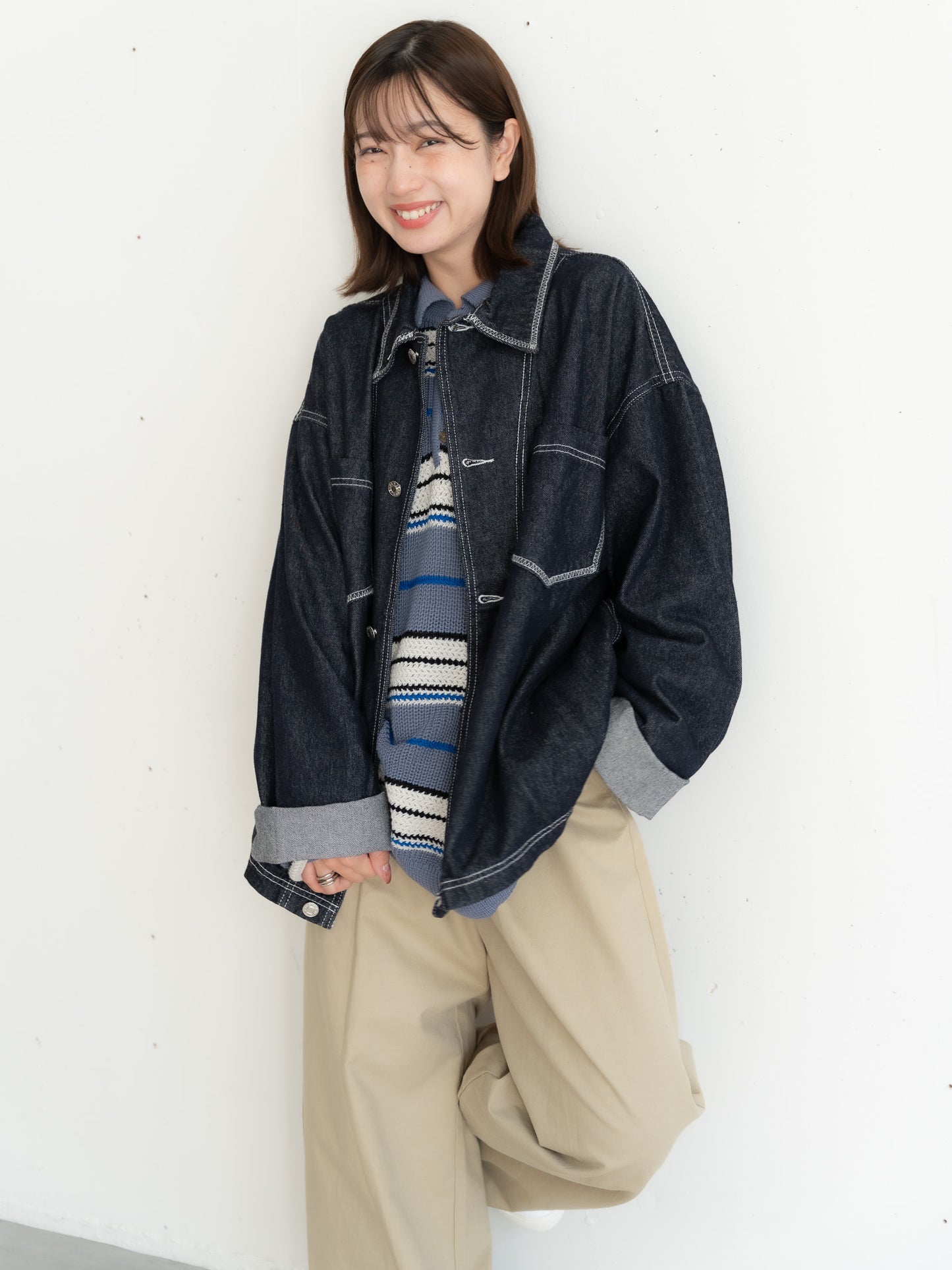 【bbO】ステッチデザインショートデニムジャケット