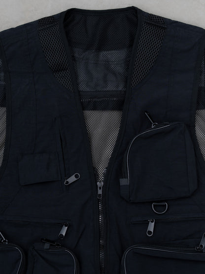 [一部予約/SET]ユーティリティマルチポケットナイロンベスト+イージーコクーンワイドデニムパンツ(2set)