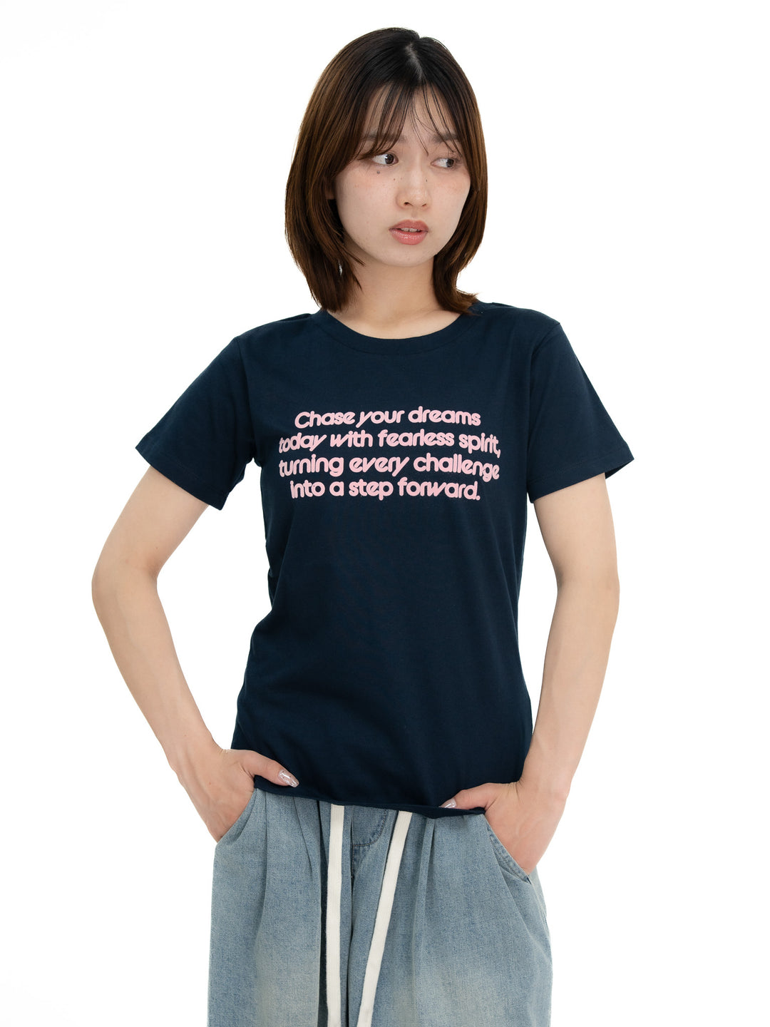 [SET]【bbO】フロッキー4段ロゴTシャツ+【bbO】イージーコクーンワイドデニムパンツ(2set)