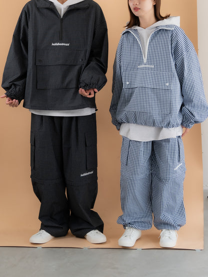 [SET]チェック柄ハーフジップアノラック+チェック柄2WAYカーゴポケットパンツ(2set)
