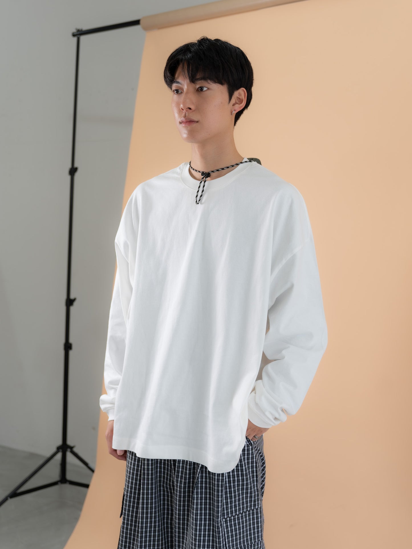 [SET]バックロゴボリュームロンT +チェック柄2WAYカーゴポケットパンツ(2set)