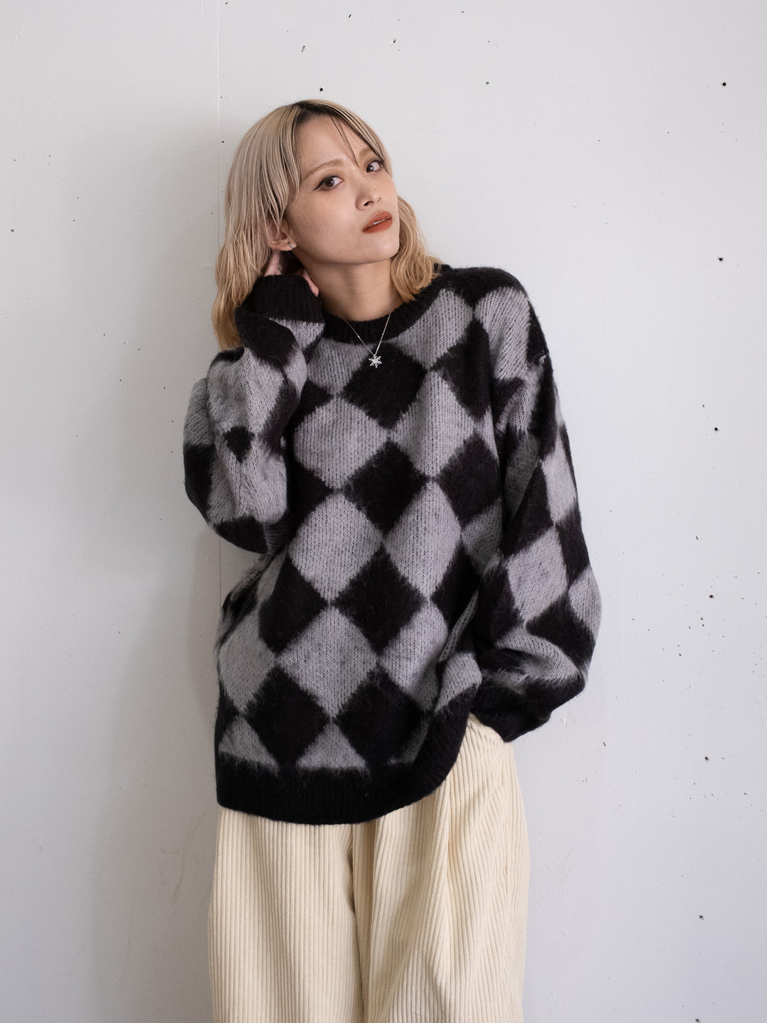 【bbO】シャギーモヘアタッチダイヤニットプルオーバー