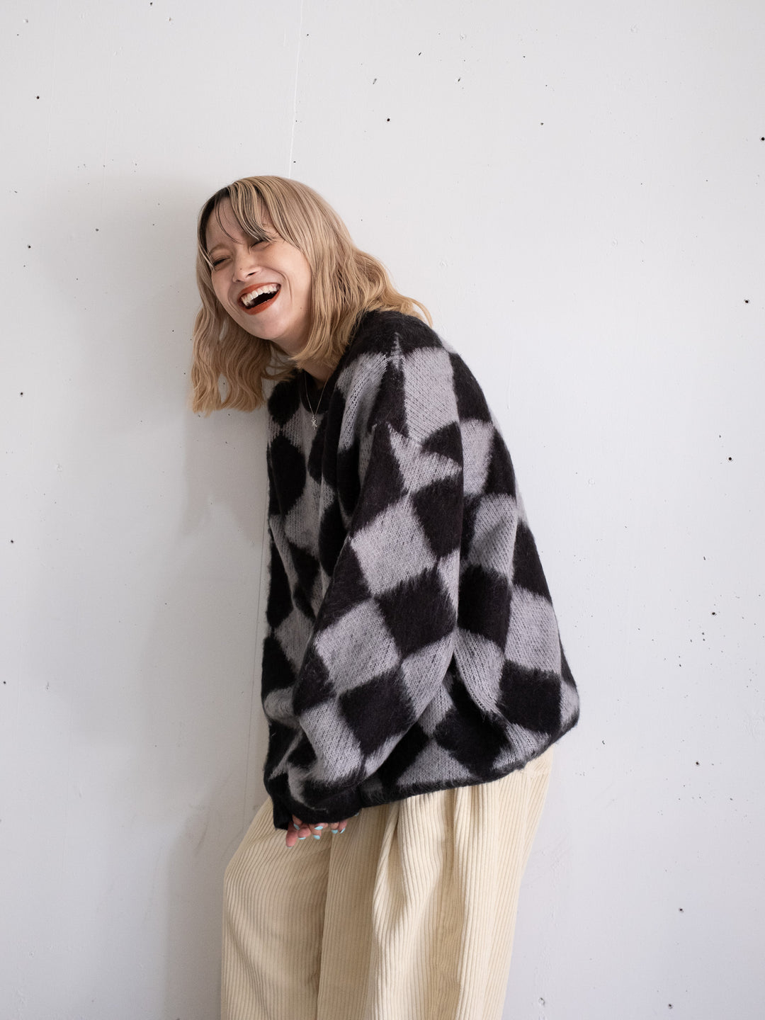 【bbO】シャギーモヘアタッチダイヤニットプルオーバー