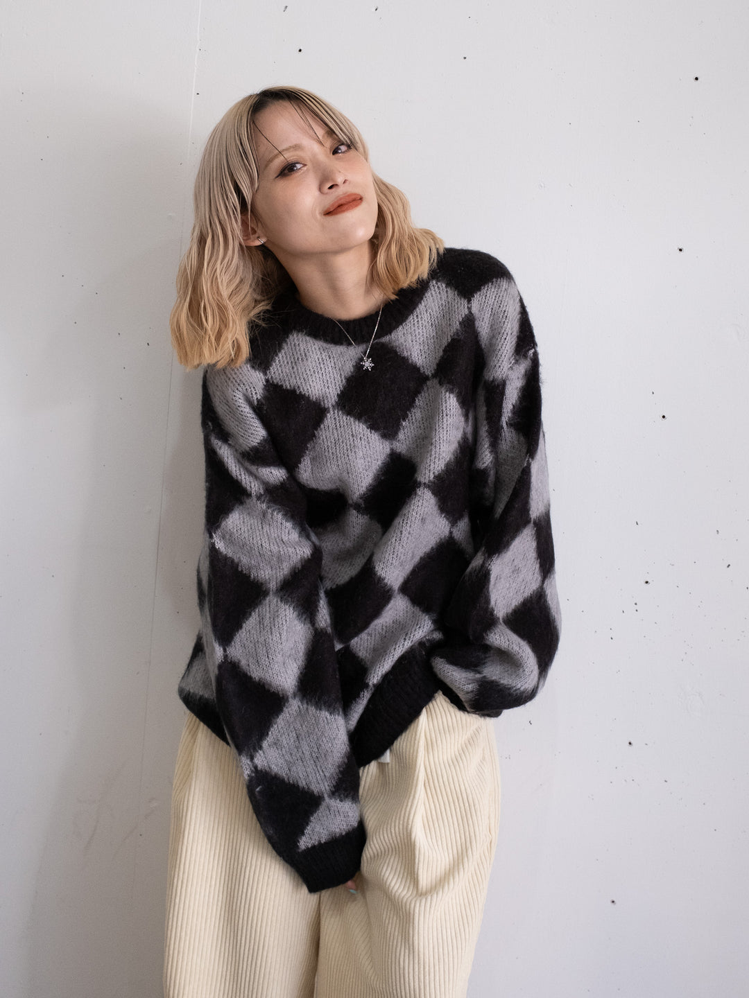 【bbO】シャギーモヘアタッチダイヤニットプルオーバー