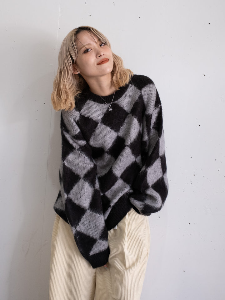 【bbO】シャギーモヘアタッチダイヤニットプルオーバー