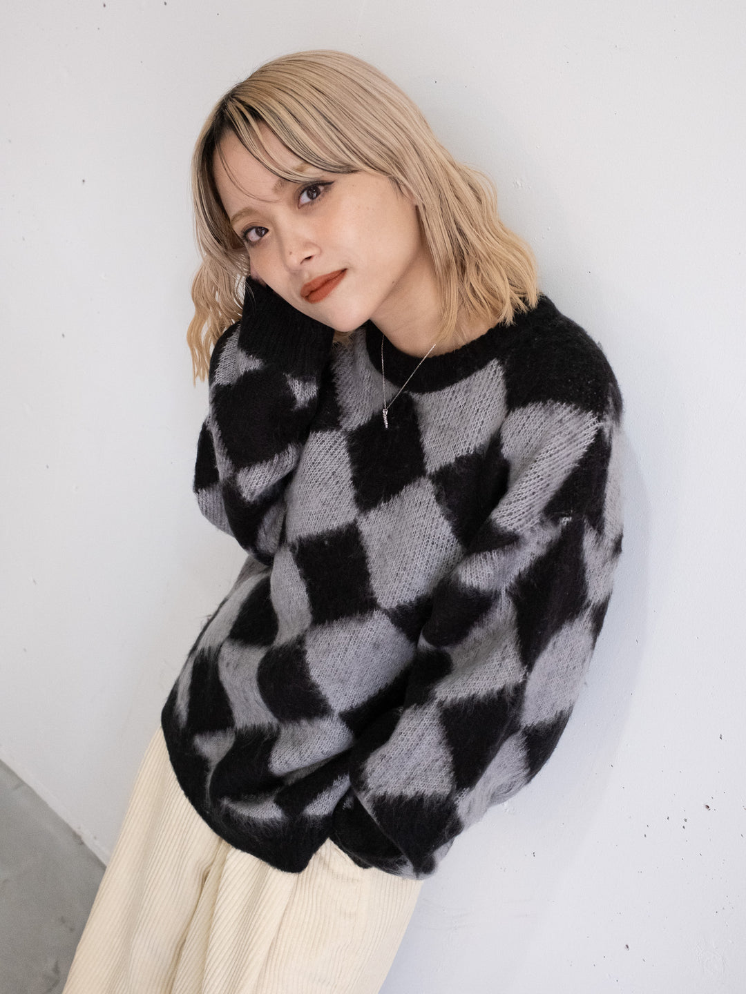 【一部カラーサイズ予約】【bbO】シャギーモヘアタッチダイヤニットプルオーバーx【bbO】イージーコクーンワイドコーデュロイパンツ（2枚組み）