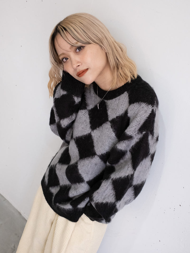 【一部カラーサイズ予約】【bbO】シャギーモヘアタッチダイヤニットプルオーバーx【bbO】イージーコクーンワイドコーデュロイパンツ（2枚組み）