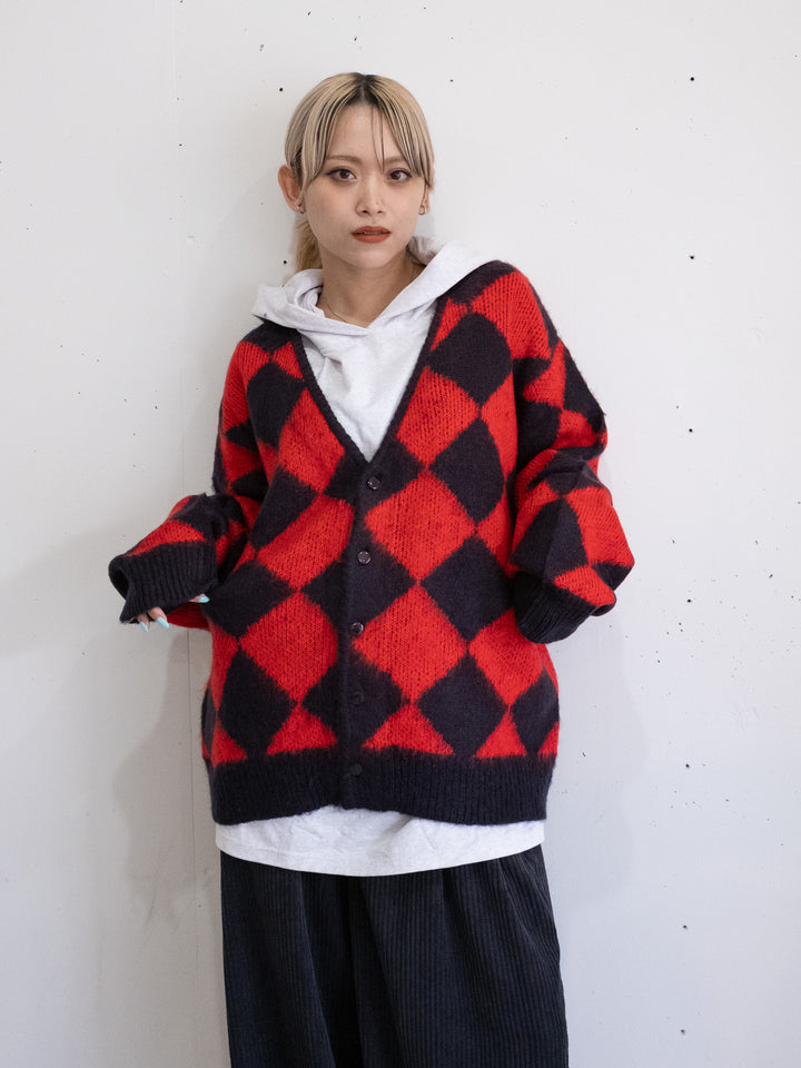 【bbO】シャギーモヘアタッチダイヤニットカーディガン