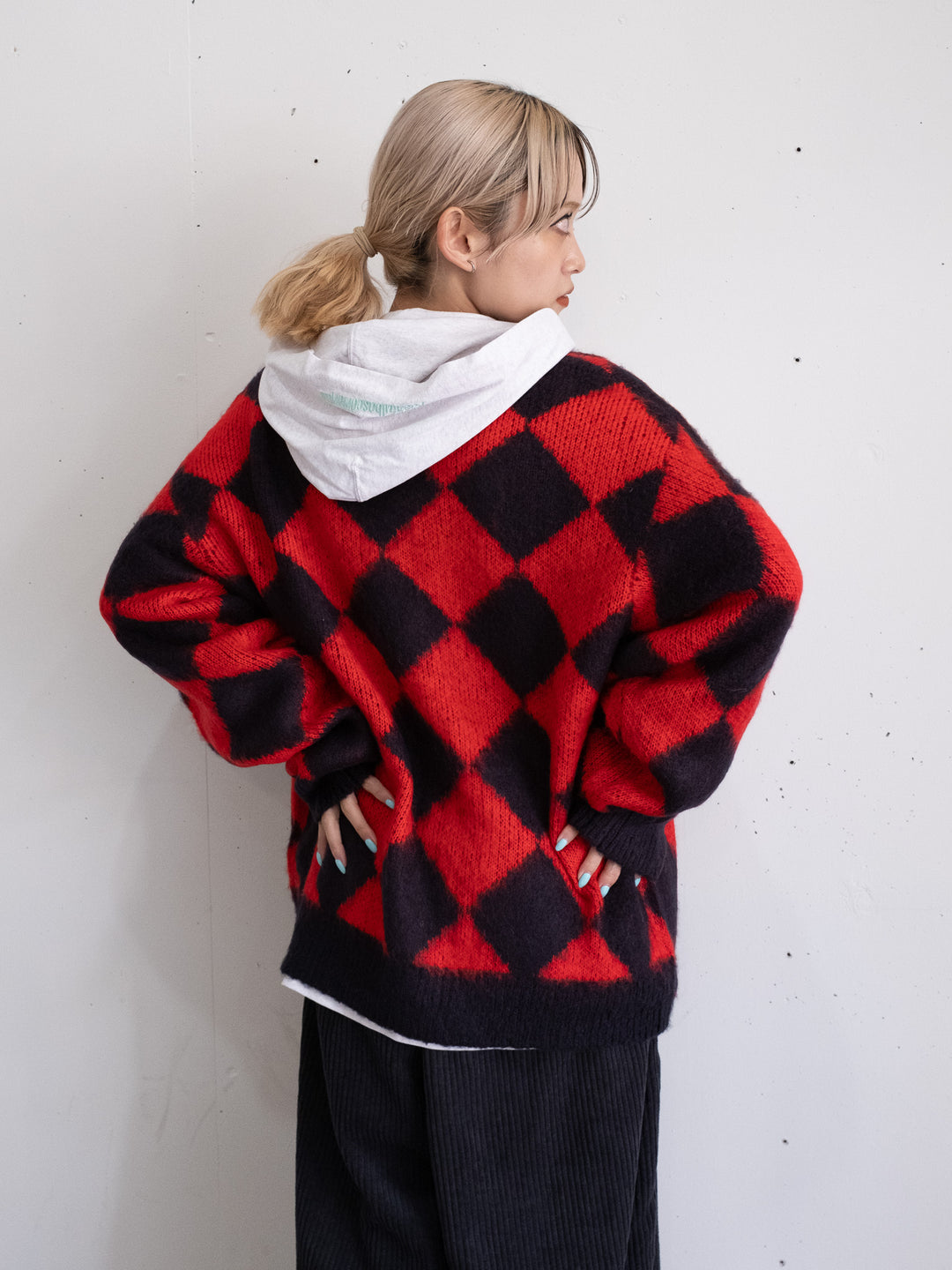 【bbO】シャギーモヘアタッチダイヤニットカーディガン