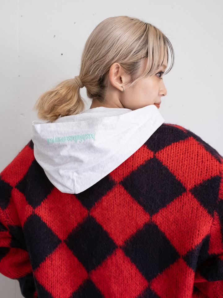 【bbO】シャギーモヘアタッチダイヤニットカーディガン