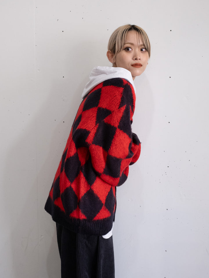 【bbO】シャギーモヘアタッチダイヤニットカーディガン