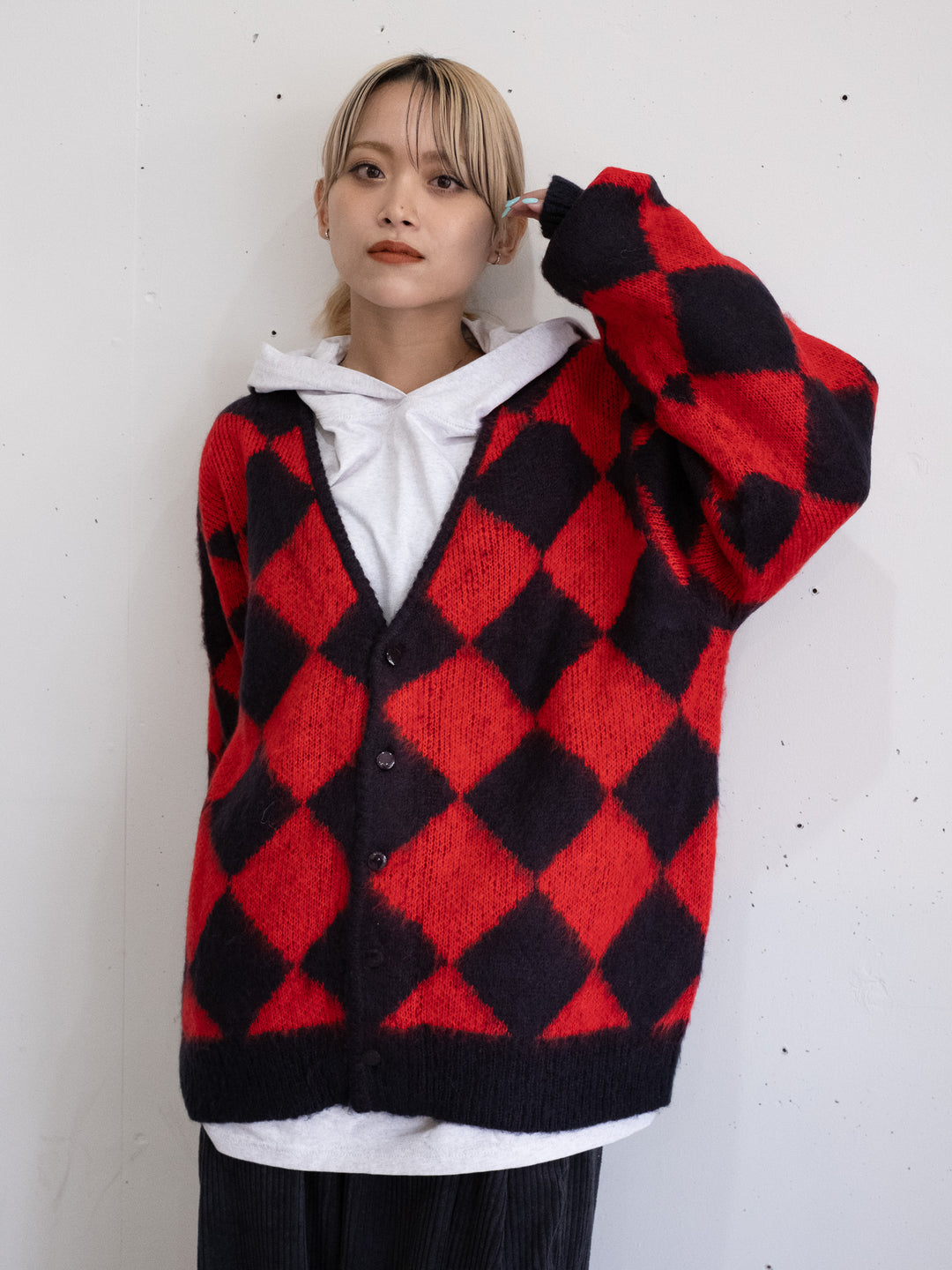 【bbO】シャギーモヘアタッチダイヤニットカーディガン