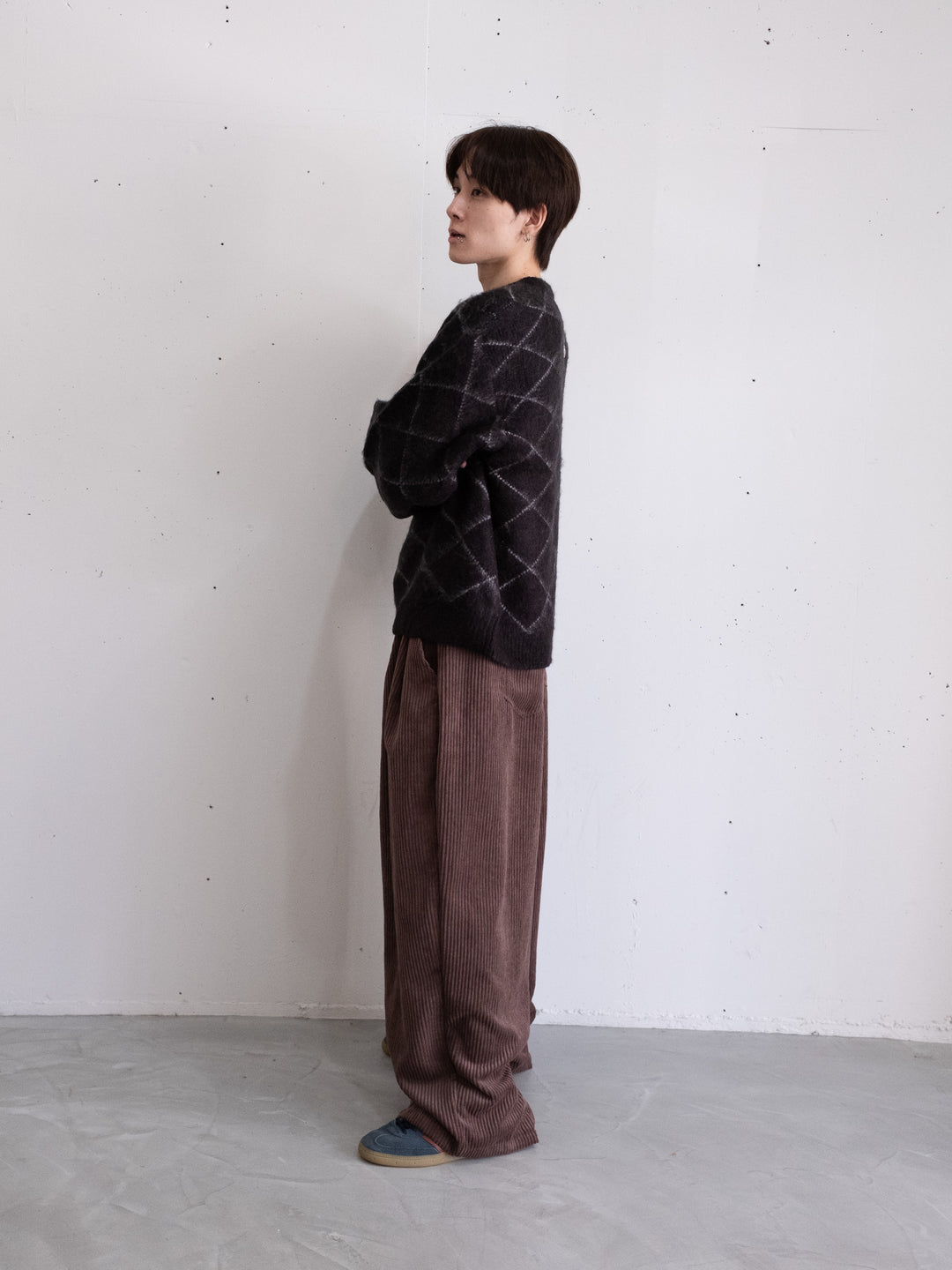 【一部カラーサイズ予約】【bbO】シャギーモヘアタッチダイヤニットプルオーバーx【bbO】イージーコクーンワイドコーデュロイパンツ（2枚組み）