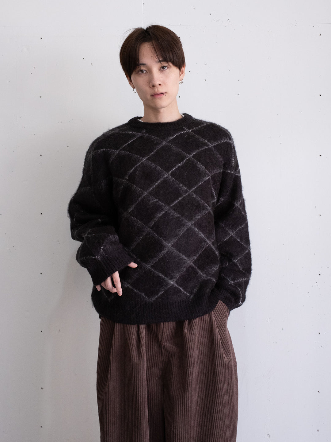 【bbO】シャギーモヘアタッチダイヤニットプルオーバー