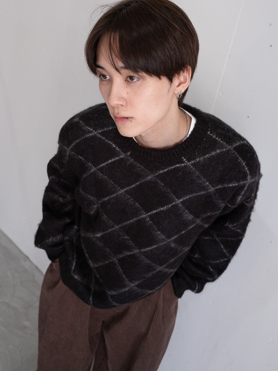 【bbO】シャギーモヘアタッチダイヤニットプルオーバー
