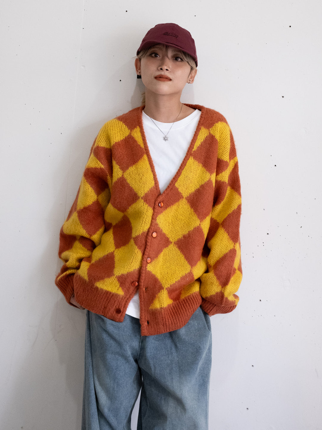 【bbO】シャギーモヘアタッチダイヤニットカーディガン