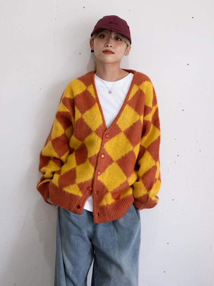 【bbO】シャギーモヘアタッチダイヤニットカーディガン