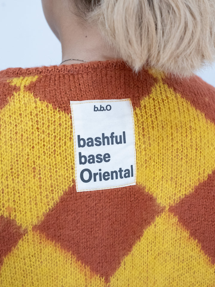【bbO】シャギーモヘアタッチダイヤニットカーディガン