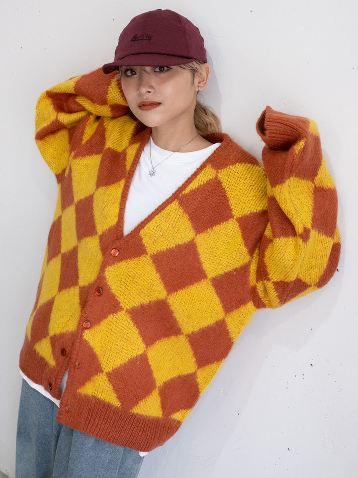 【bbO】シャギーモヘアタッチダイヤニットカーディガン