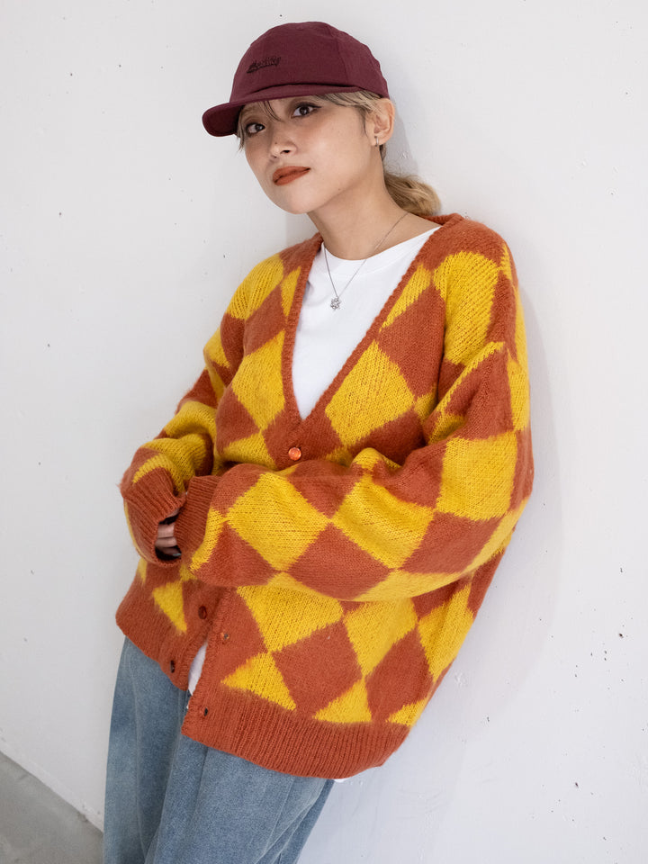 【bbO】シャギーモヘアタッチダイヤニットカーディガン