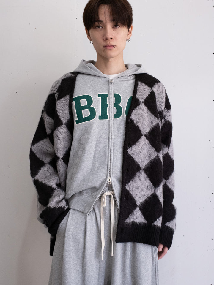 【bbO】シャギーモヘアタッチダイヤニットカーディガン