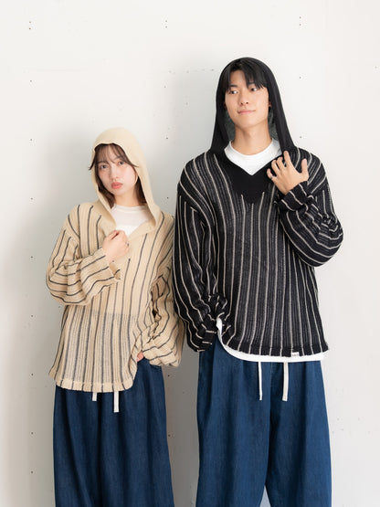 [SET]ストライプニットパーカー・メキシカンパーカー+イージーコクーンワイドデニムパンツ(2set)