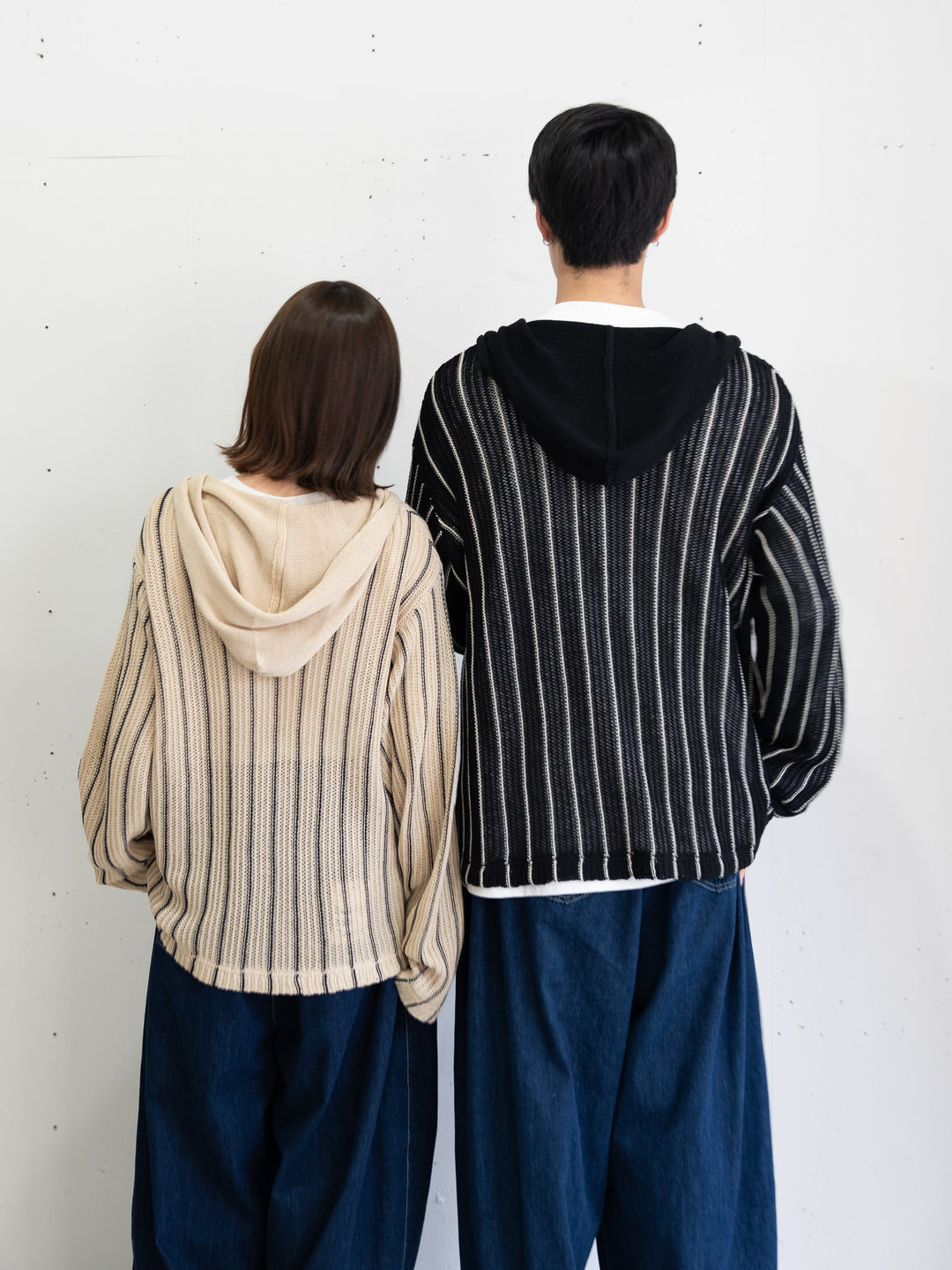 [SET]ストライプニットパーカー・メキシカンパーカー+イージーコクーンワイドデニムパンツ(2set)