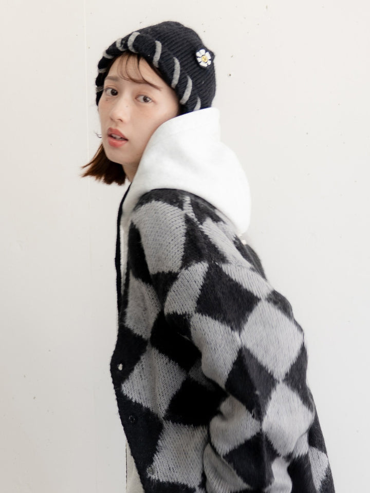 【bbO】ハンドステッチフラワーワッペンニットキャップ