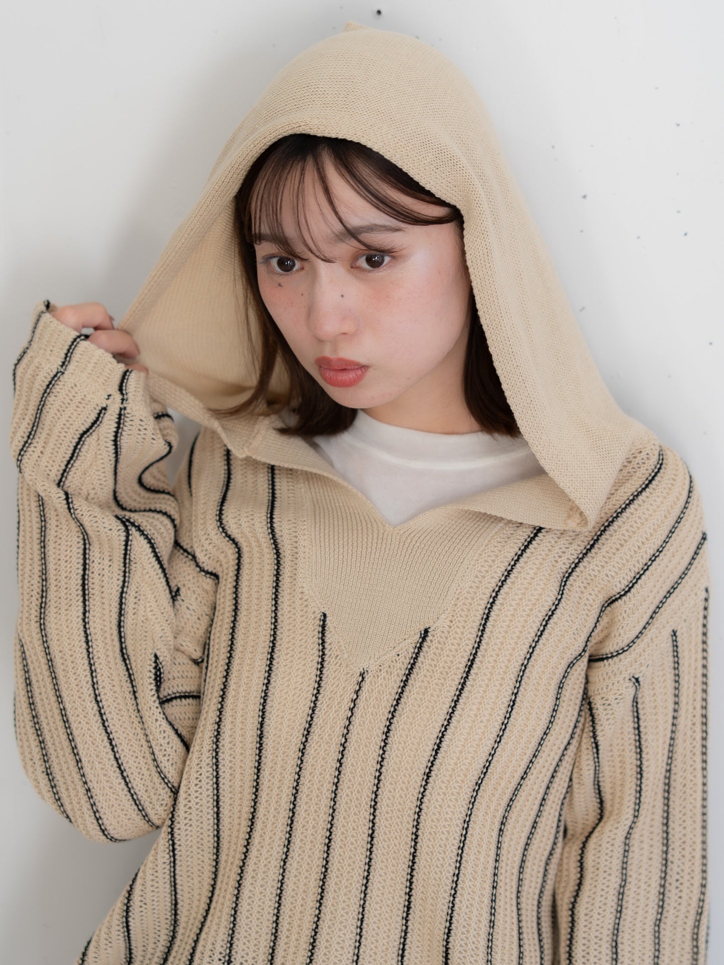 [SET]ストライプニットパーカー・メキシカンパーカー+イージーコクーンワイドデニムパンツ(2set)