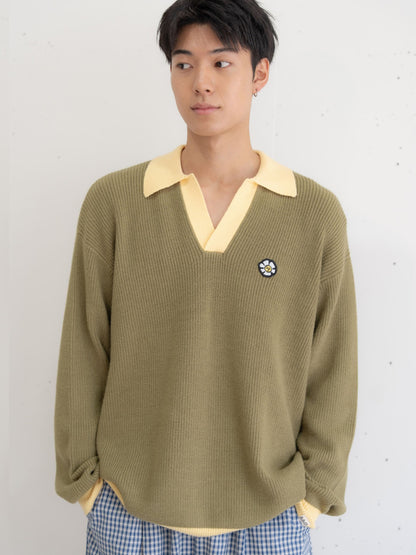 【bbO】フラワーアイコンバイカラーポロニット