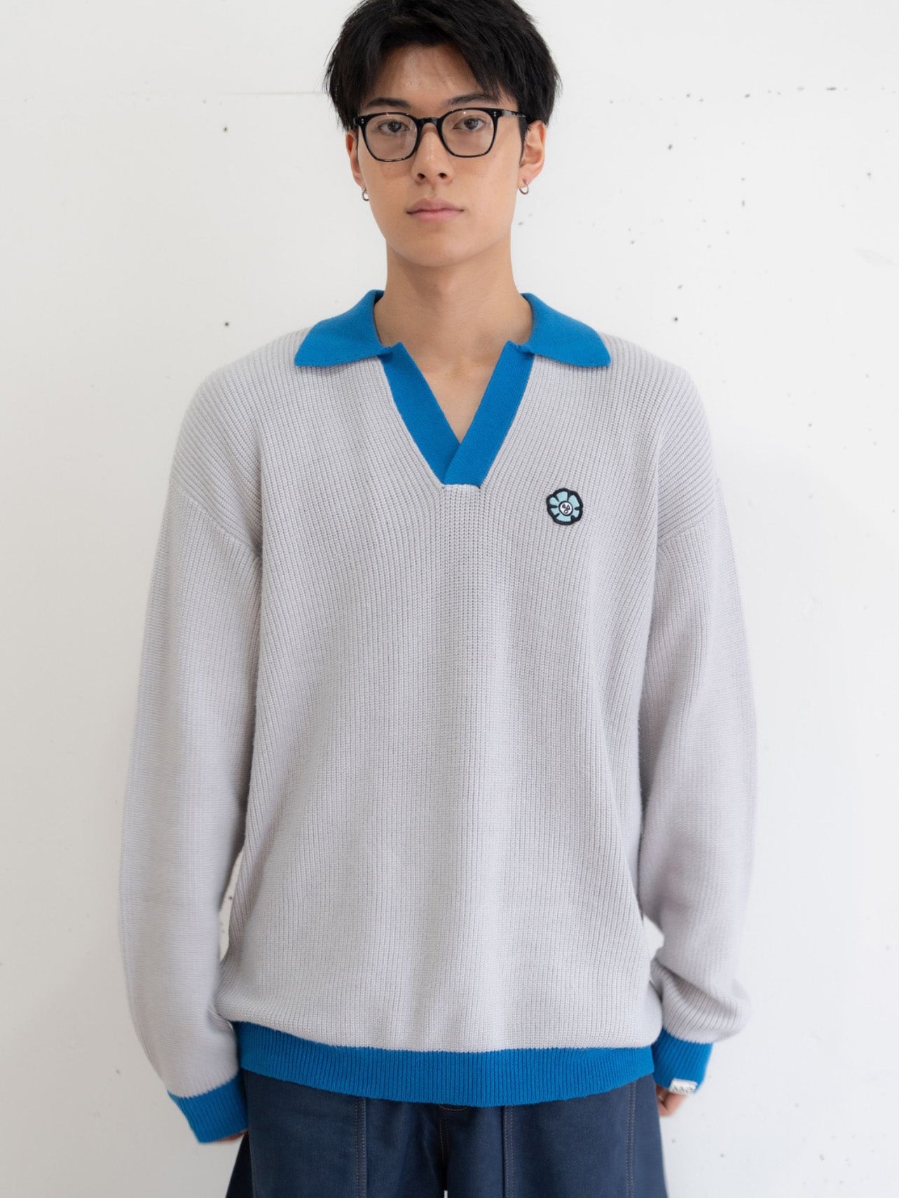 【bbO】フラワーアイコンバイカラーポロニット