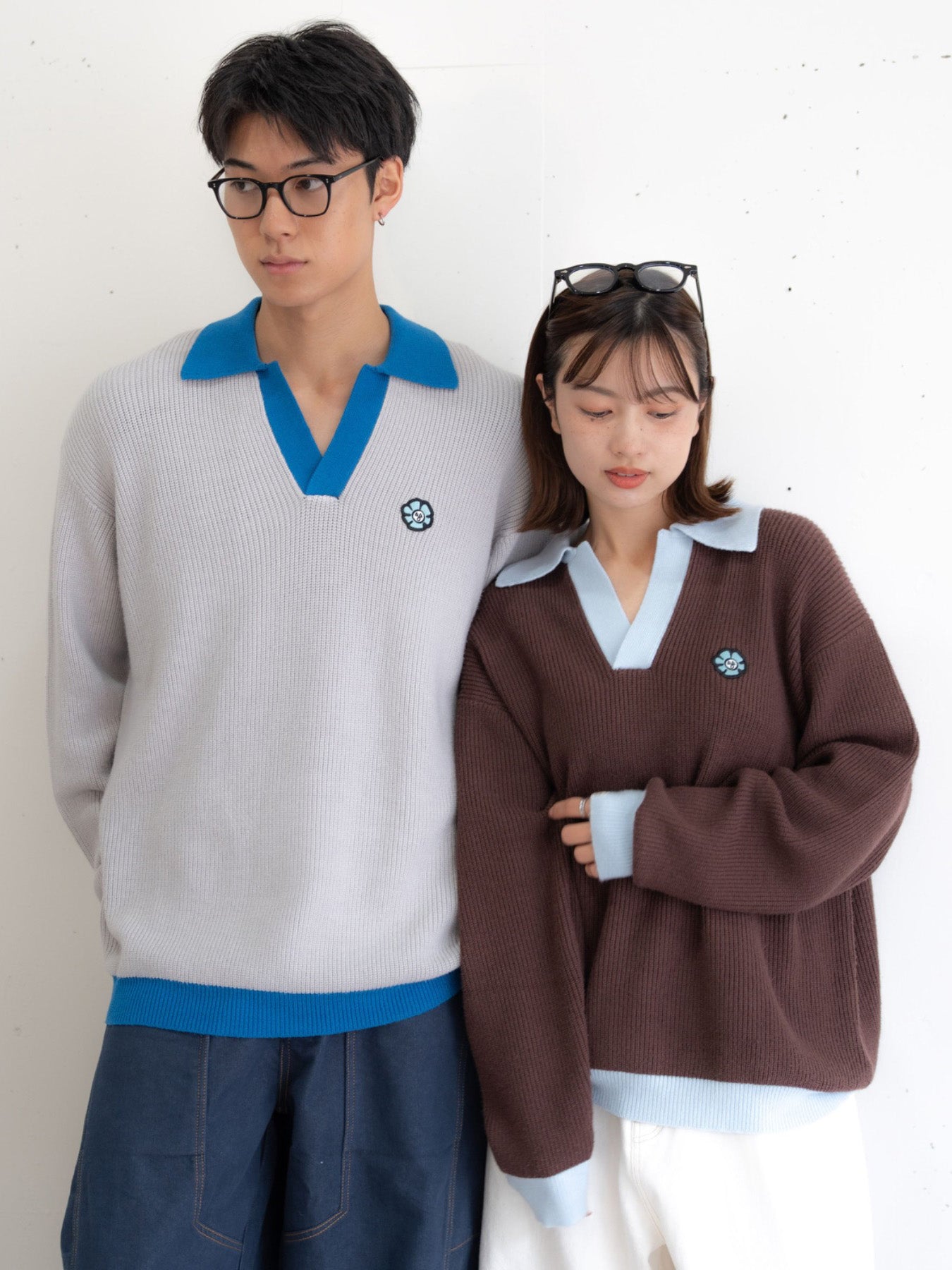 【bbO】フラワーアイコンバイカラーポロニット