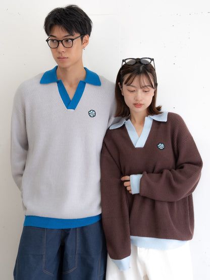 【bbO】フラワーアイコンバイカラーポロニット