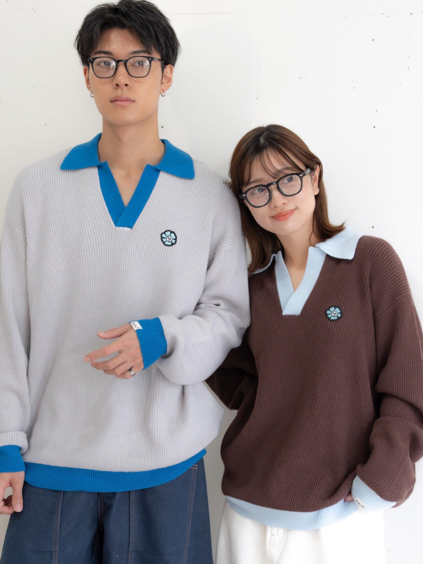 【bbO】フラワーアイコンバイカラーポロニット