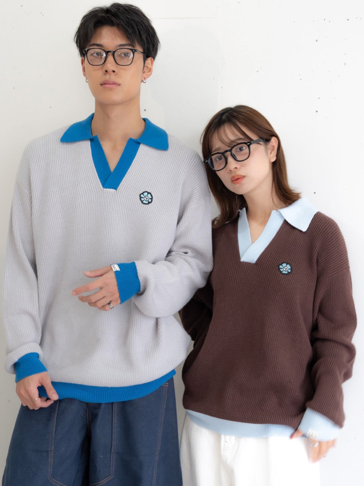 【bbO】フラワーアイコンバイカラーポロニット