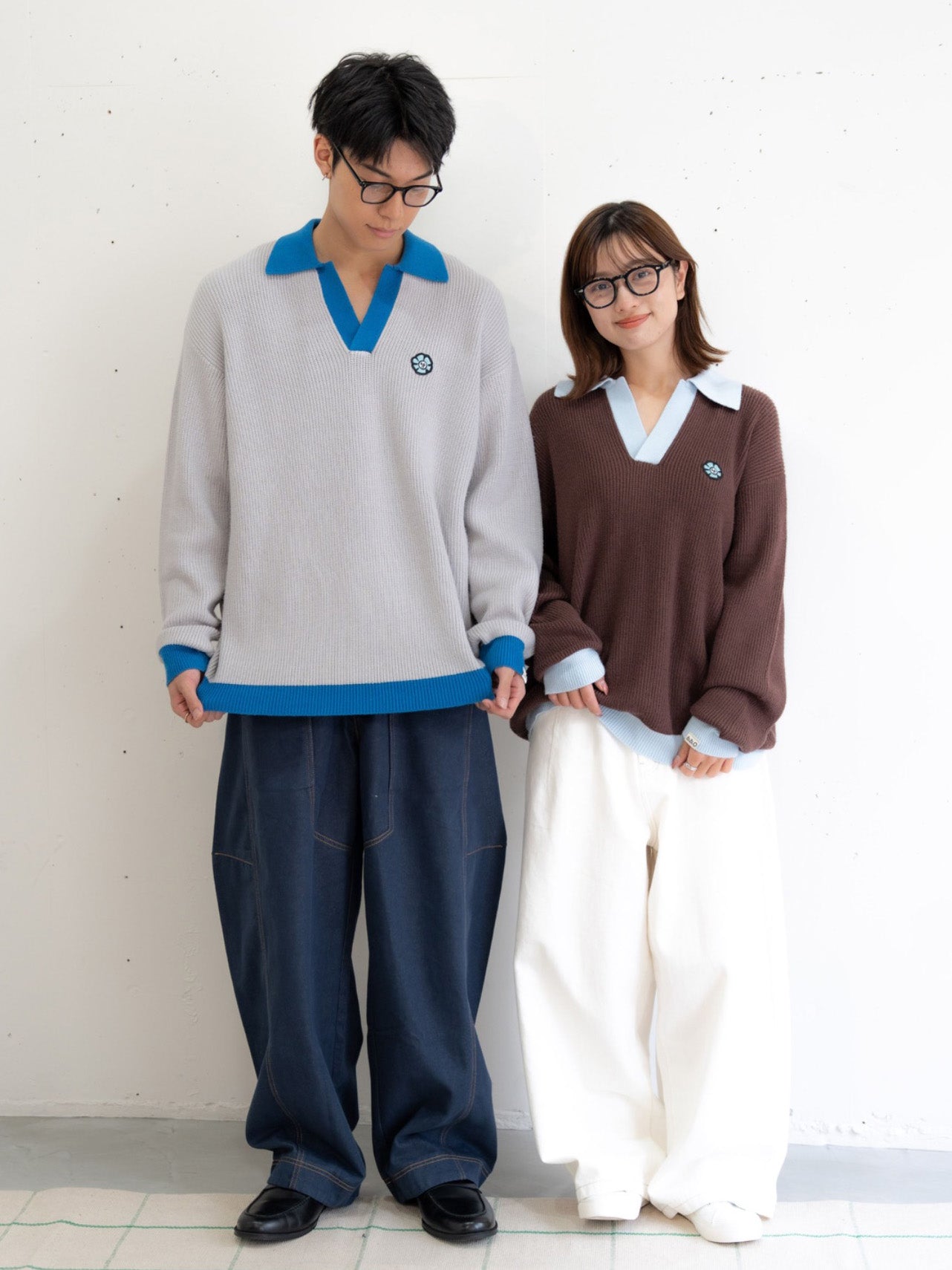 【bbO】フラワーアイコンバイカラーポロニット