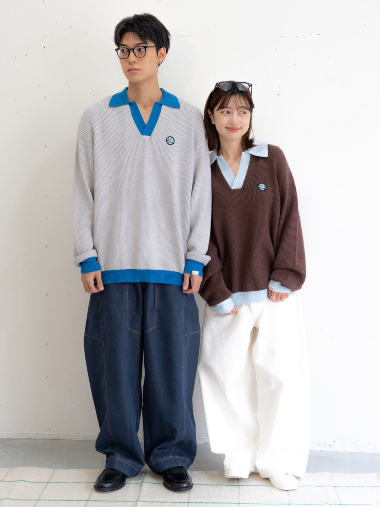 【bbO】フラワーアイコンバイカラーポロニット