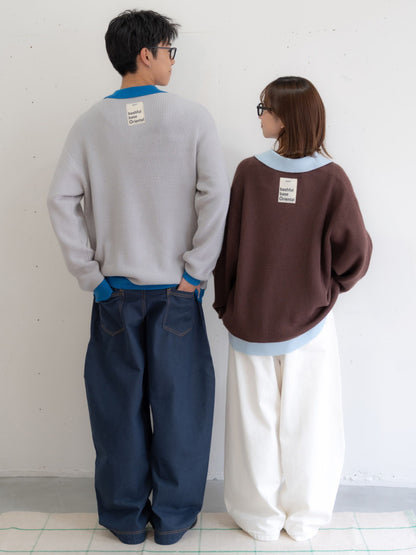 【bbO】フラワーアイコンバイカラーポロニット