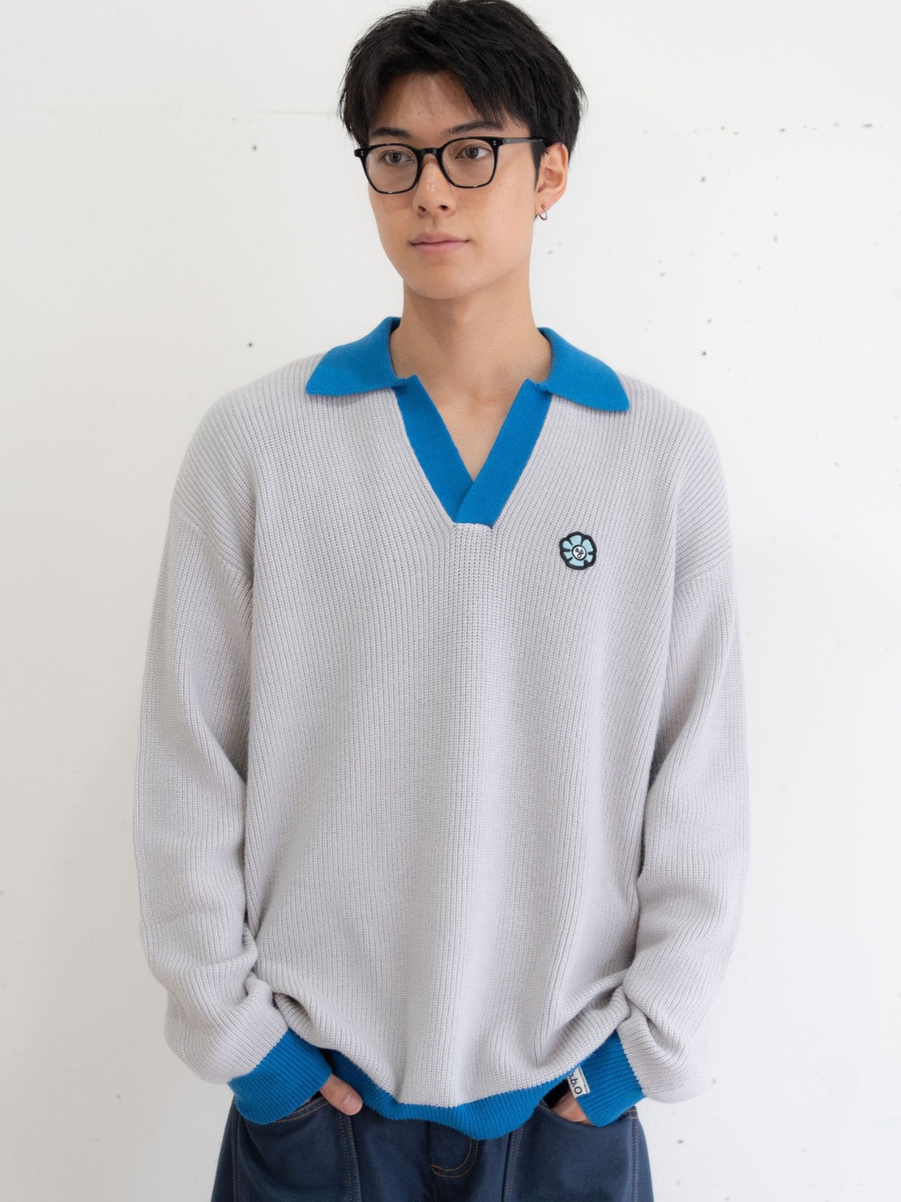 【bbO】フラワーアイコンバイカラーポロニット