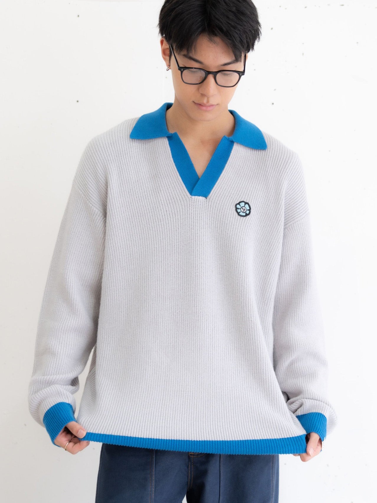 【bbO】フラワーアイコンバイカラーポロニット