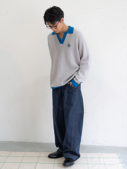 【bbO】フラワーアイコンバイカラーポロニット