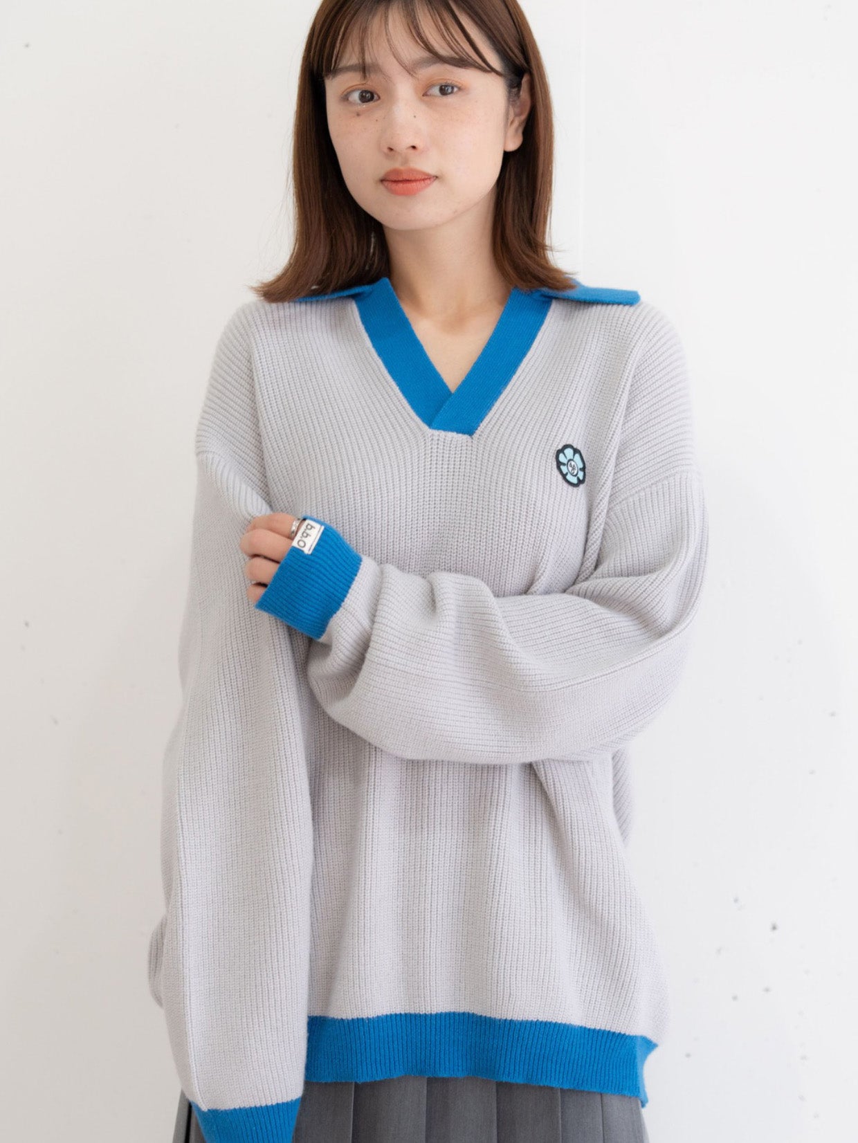 【bbO】フラワーアイコンバイカラーポロニット