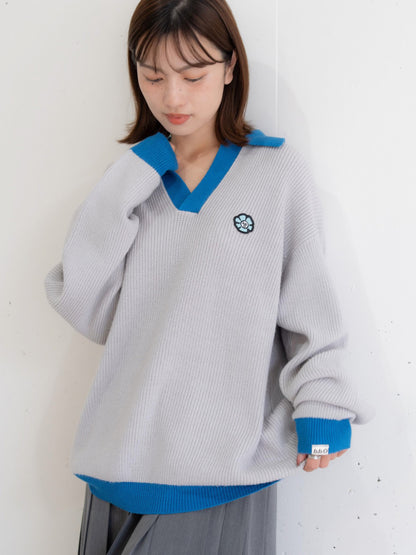 【bbO】フラワーアイコンバイカラーポロニット