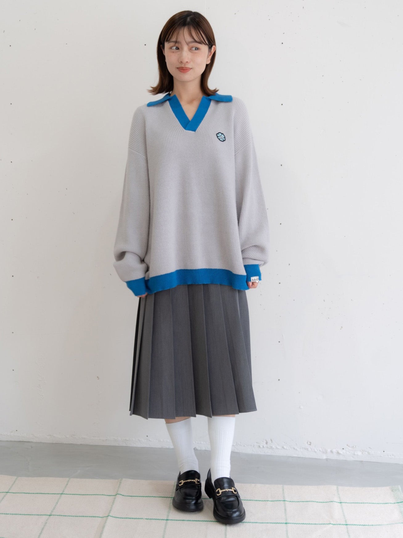 【bbO】フラワーアイコンバイカラーポロニット