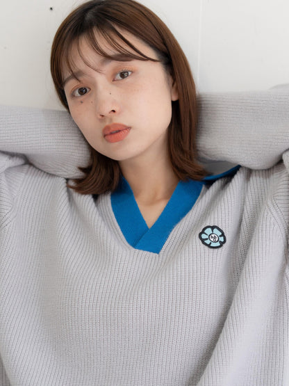 【bbO】フラワーアイコンバイカラーポロニット