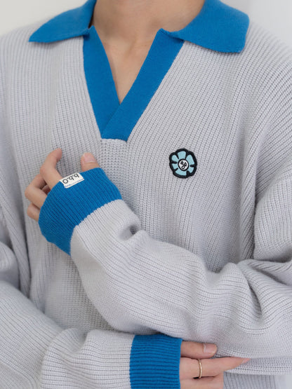 【bbO】フラワーアイコンバイカラーポロニット