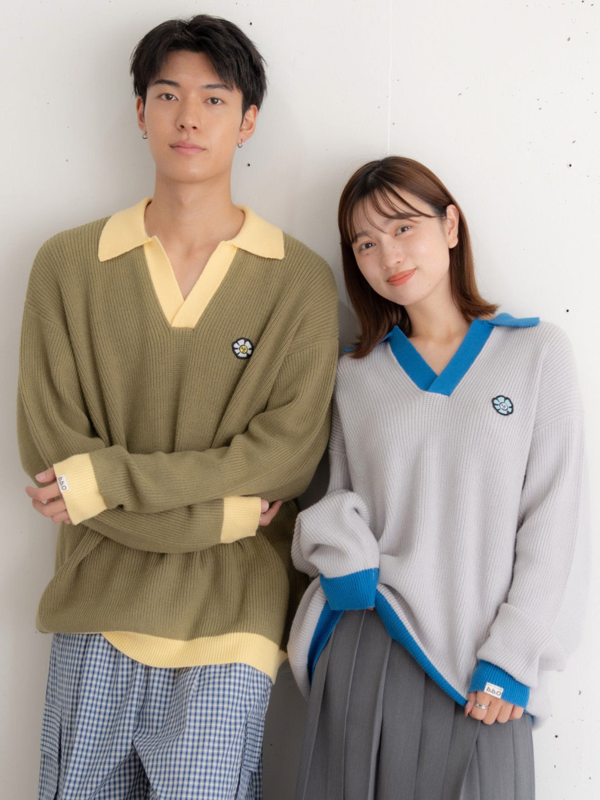 【bbO】フラワーアイコンバイカラーポロニット